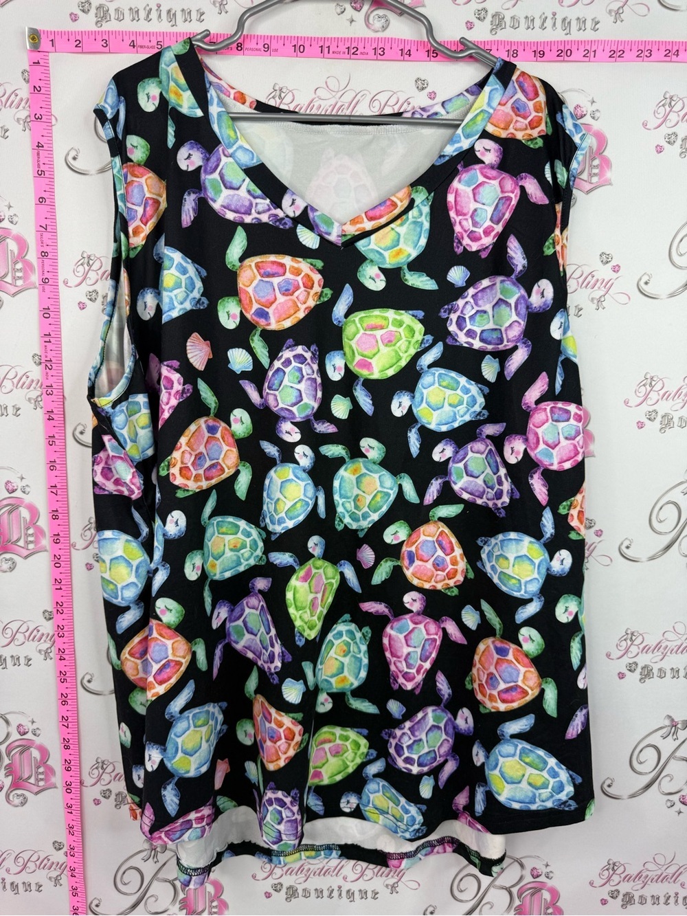 Turtles rainbow Sleeveless Turtle Print Top — Black with Multicolor Turtles